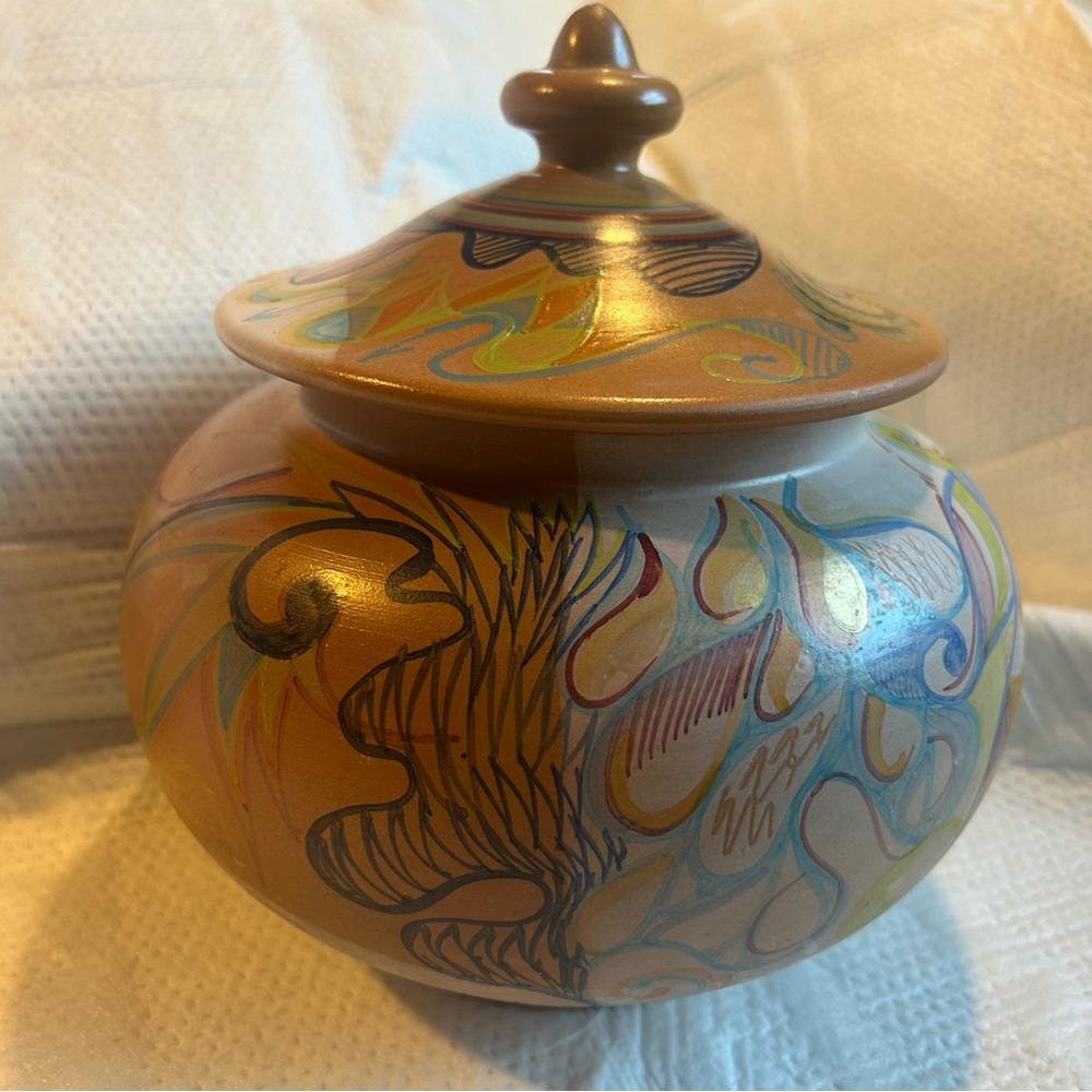 VTG Ceramic Italy Monica Grande Handcrafted Ceramic Art Jar Multicolor Abstract - Picture 3 of 8